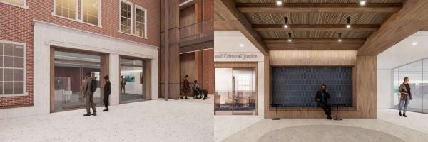 "Sitting space and interior of atrium facing Copeland"